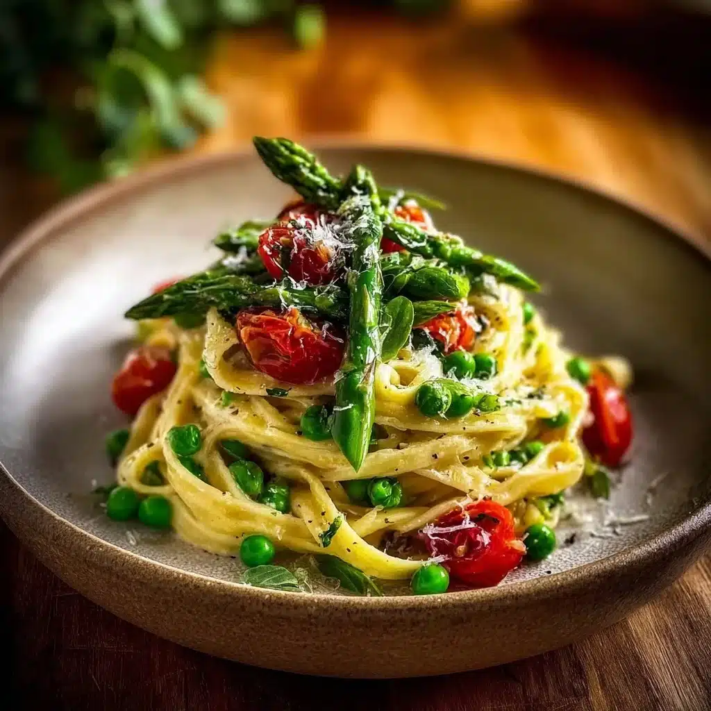 Creamy Pasta Primavera with fresh vegetables and vibrant spring flavors