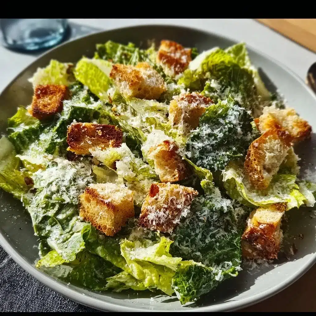 Easy Caesar Salad with Sourdough Croutons served in a bowl