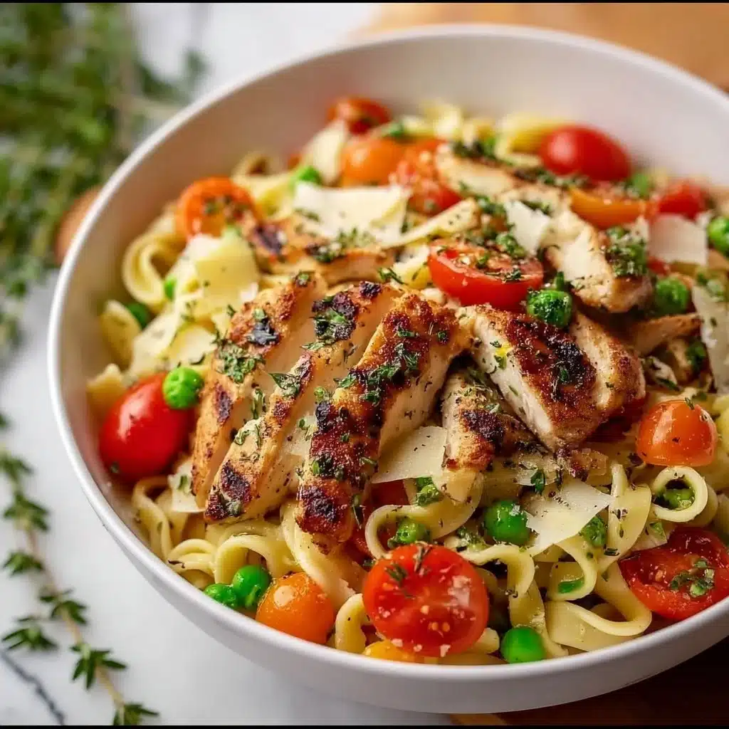 Fresh Chicken Pasta Primavera with vibrant vegetables and chicken in a creamy sauce