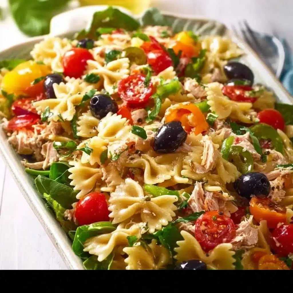 Italian Tuna Pasta Salad with fresh ingredients and vibrant colors.