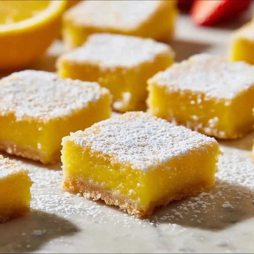 Freshly baked lemon bars with powdered sugar on top
