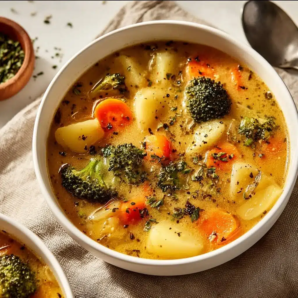 One Pot Creamy Vegetable Soup in a bowl garnished with fresh herbs