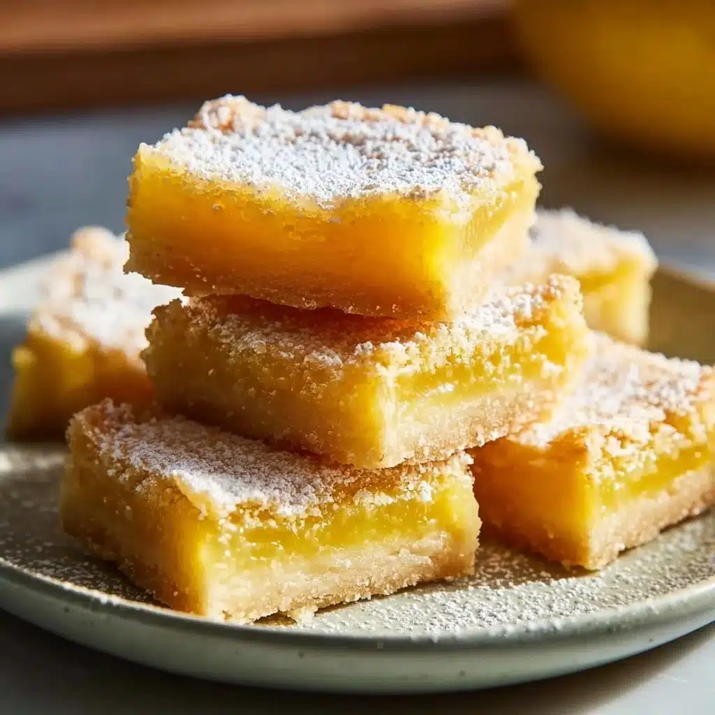 Delicious homemade lemon bars on a white plate with a lemon garnish.