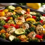 Delicious sheet pan chicken and vegetables ready to be served