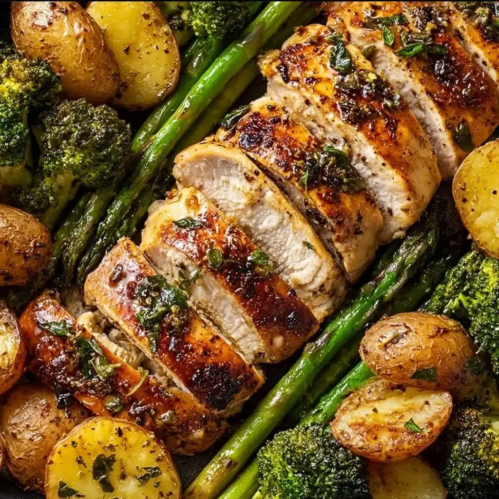 Sheet pan garlic butter chicken with colorful mixed veggies for a delicious meal