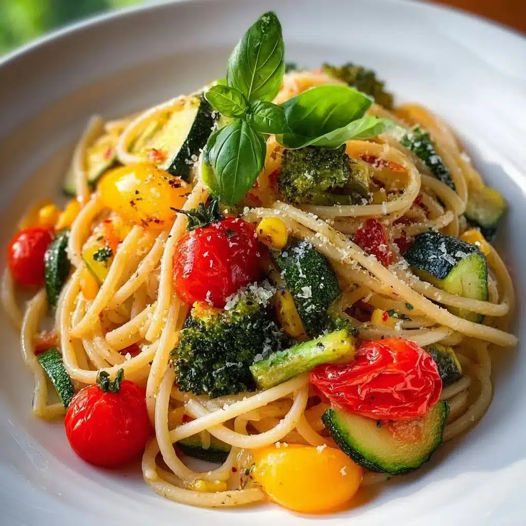 Delicious spring pasta with fresh vegetables and herbs