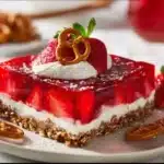 Delicious Strawberry Pretzel Salad with strawberries, pretzels, and cream cheese