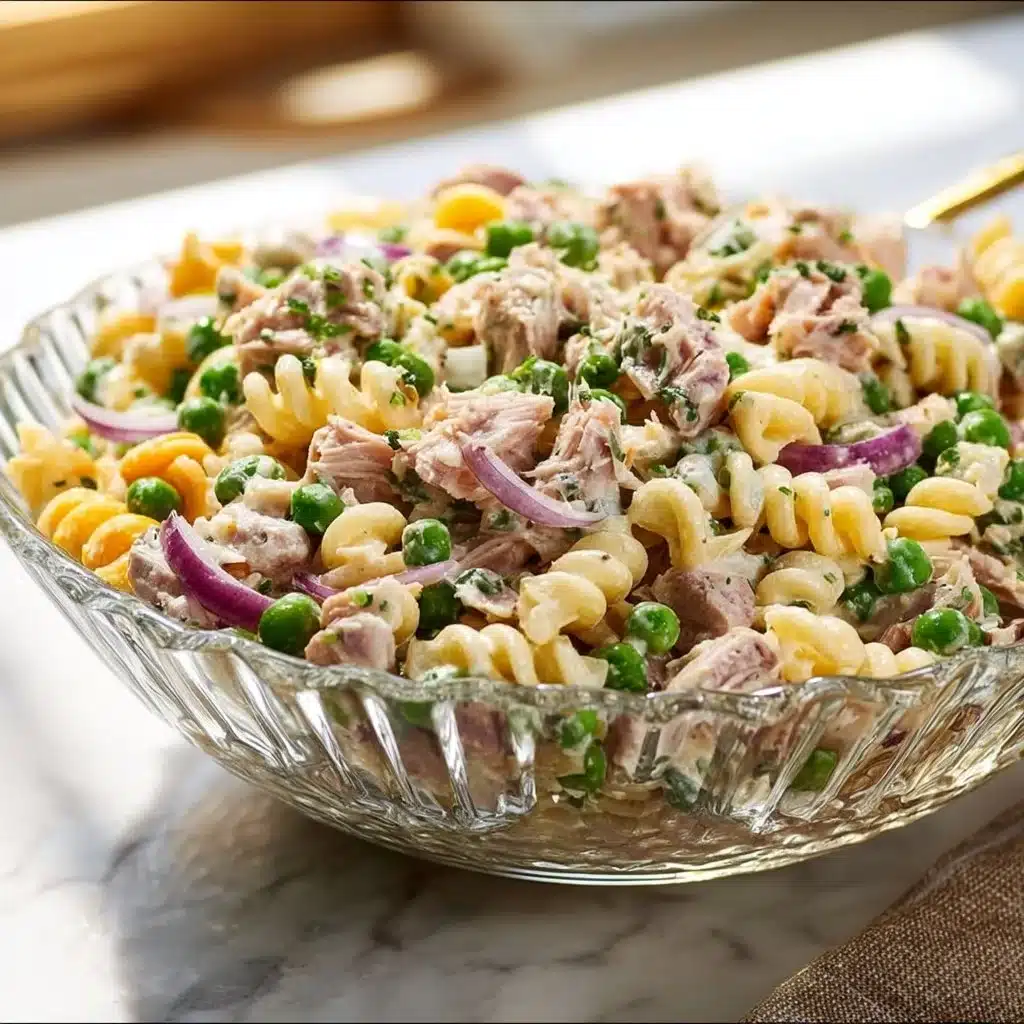 Delicious Tuna Pasta Salad with fresh vegetables and pasta in a bowl