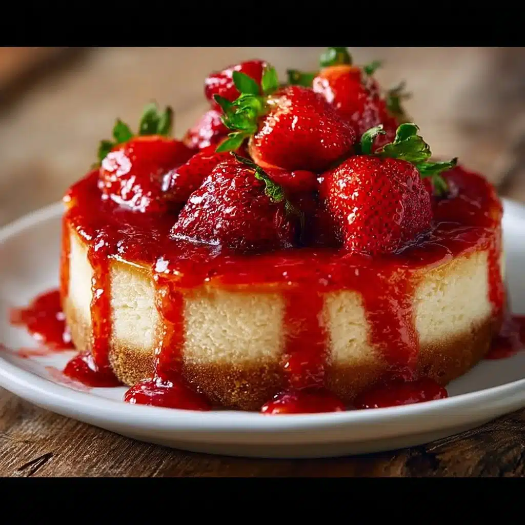 Ultimate Strawberry Cheesecake topped with fresh strawberries