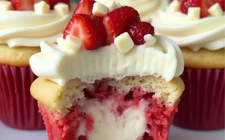 White Chocolate Strawberry Cheesecake Cupcakes